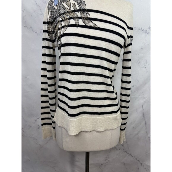 Zadig & Voltaire Cashmere Sweatshirt Sz M Thin Striped Bling Rhinestone Sweater - Picture 7 of 16